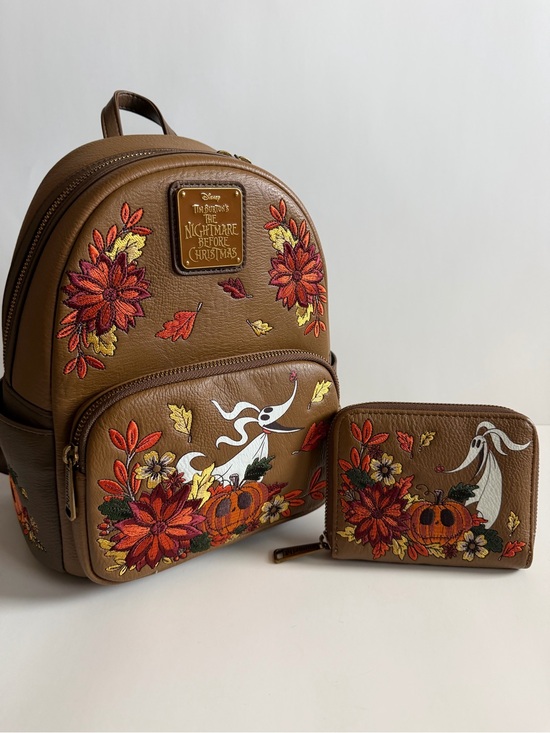 Loungefly Handbags - The Nightmare Before Christmas Brown Embroidered Loungefly Backpack & Wallet Set